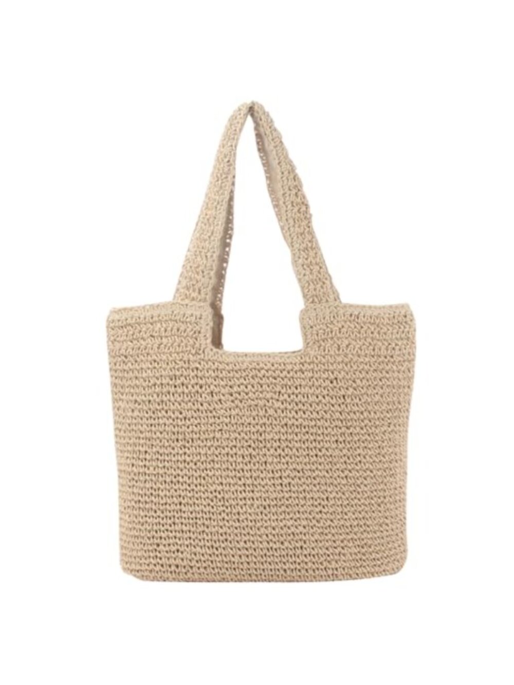 Woven Paper Rope Beach Tote Bag with Zipper Large Shoulder Handbag Purse